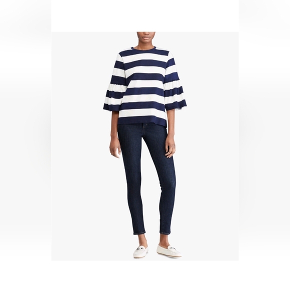 Ralph Lauren Navy and White Striped Ruffle Sleeve Top - Picture 1 of 6